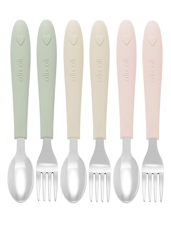 Ali+Oli Toddler Utensils Set (6 Pack) – Stainless Steel Kids Silverware with Soft Silicone Handles, BPA Free Baby Forks and Spoons, Durable Children Flatware Dishwasher Safe for Self Feeding (Hearts) - Image 2